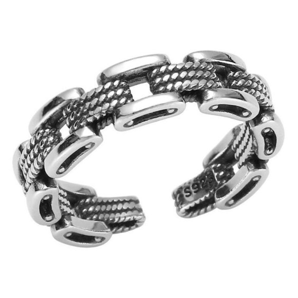 925 Sterling Silver Curb Chain Link Ring Dainty Minimalist Adjustable Ring - Picture 7 of 7